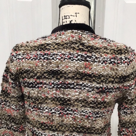 🆕 MNG Tweed Velvet Trim Blazer Open Front Two Pockets 3/4 Sleeves P2P 18” - Picture 9 of 12